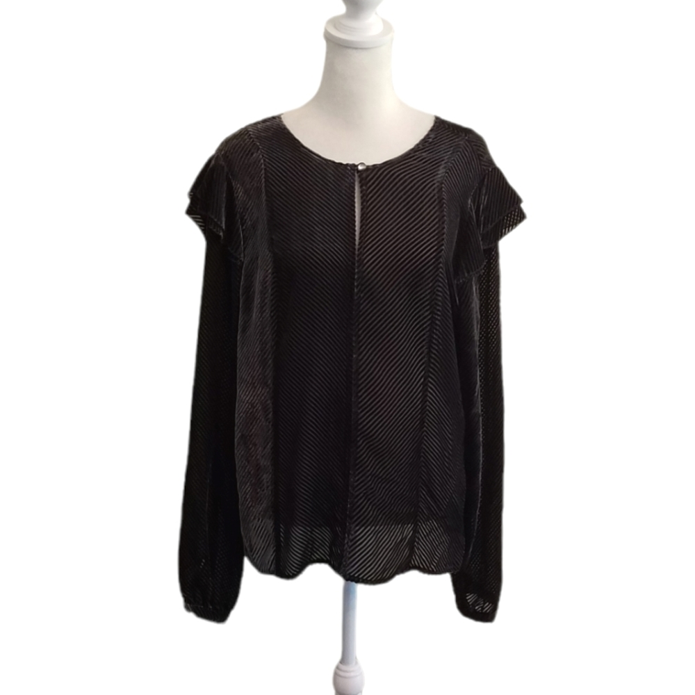 Worth New York Diagonal Burnout Stripe V Back Ruffle Shoulder Top